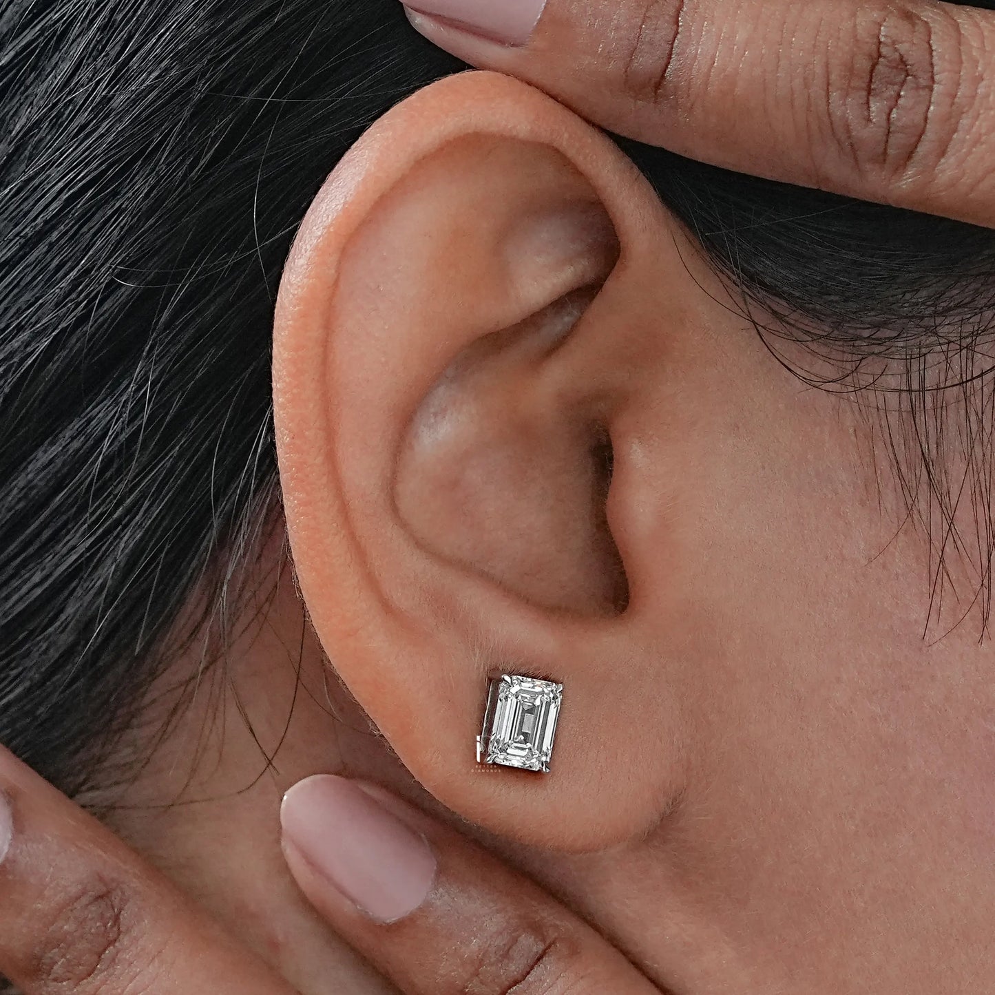 Emerald Lab Diamond Stud Earrings