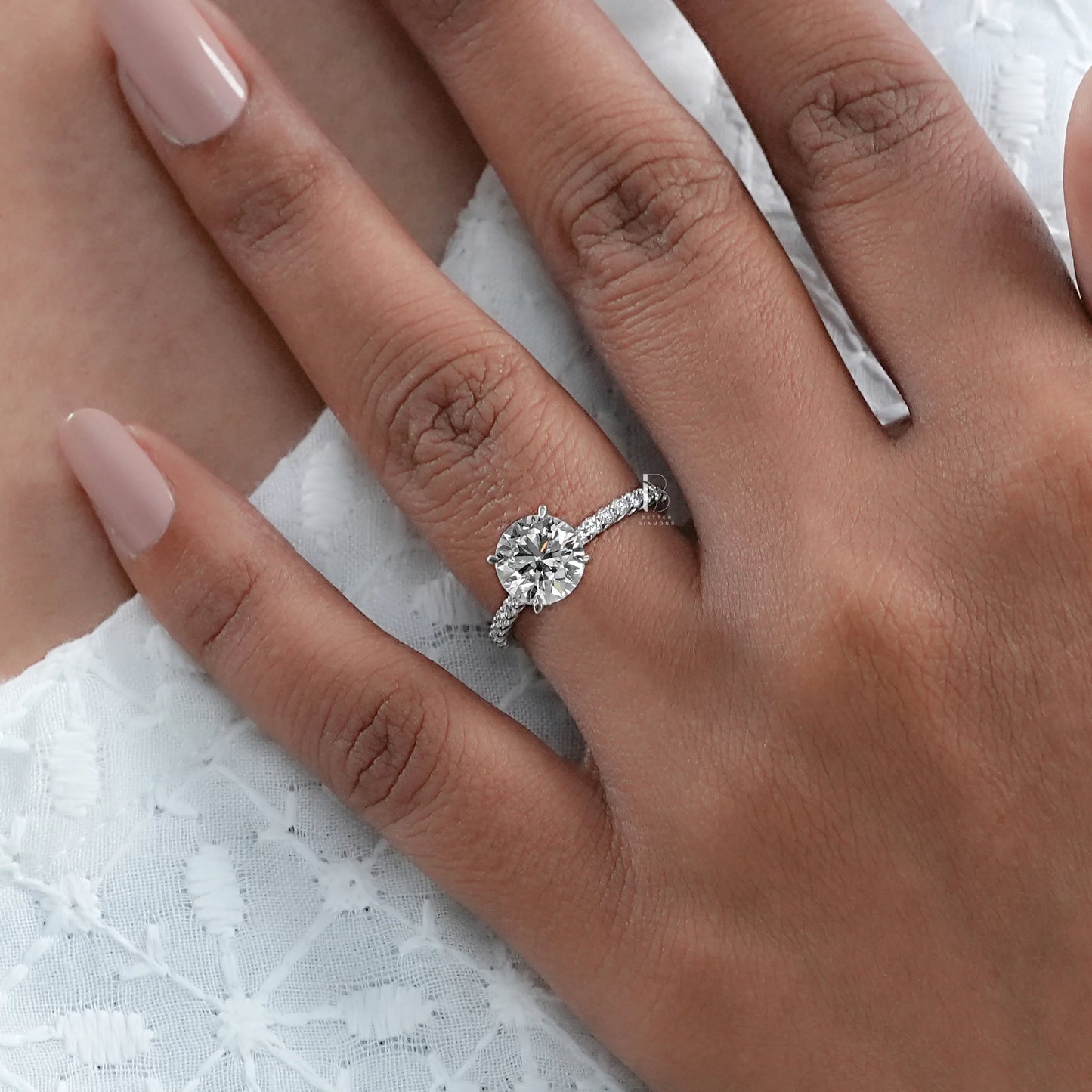 Round Cut Lab Grown Solitaire Accent Ring